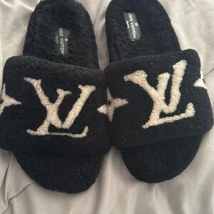 Faux shearling mule slides